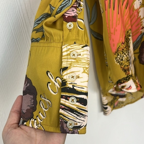 Free People - Silky Nights Floral And Birds Button Down Oversized Blouse Small - Picture 5 of 11